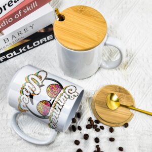 AGH 8pcs Sublimation Mugs 15 oz Blank Bulk, 15oz Sublimation Coffee Mug, White Ceramic Plain Mug Cups for Sublimation with Bamboo Lids & Stainless Steel Spoon for Coffee, Soup, Tea, Milk, Latte