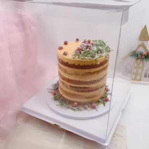 Sweet Degrees Kitchen Square Clear Cake Box - Transparent Cake Boxes with Ribbon - Clear Tall Cake Box - Clear Gift Boxes with Lid for Birthday Wedding Party and Holiday (1 Set 14" L x 14" W x 16" H)