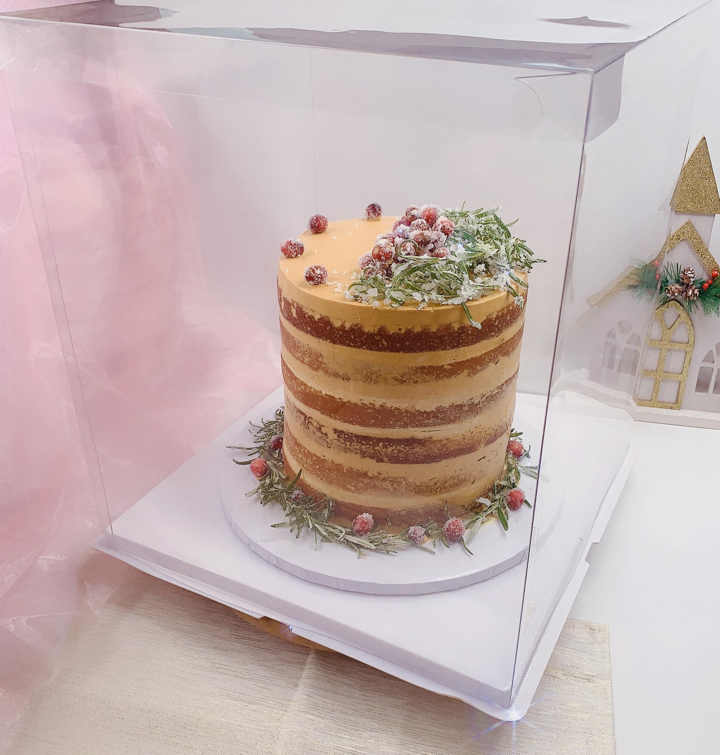 Sweet Degrees Kitchen Square Clear Cake Box - Transparent Cake Boxes with Ribbon - Clear Tall Cake Box - Clear Gift Boxes with Lid for Birthday Wedding Party and Holiday (1 Set 14" L x 14" W x 16" H)