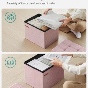 SONGMICS Small Folding Storage Ottoman, Foot Rest Stool, 12.2 x 16.1 x 12.2 Inches, 286 lb Load Capacity, for Living Room, Bedroom, Home Office, Dorm, Jelly Pink ULSF102R01