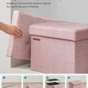 SONGMICS Small Folding Storage Ottoman, Foot Rest Stool, 12.2 x 16.1 x 12.2 Inches, 286 lb Load Capacity, for Living Room, Bedroom, Home Office, Dorm, Jelly Pink ULSF102R01