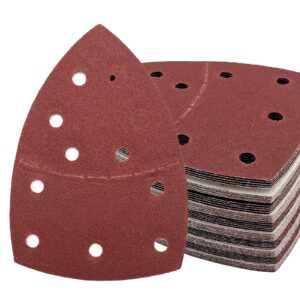 50 pcs mouse detail sander sandpaper, 120 grit palm sander sandpaper 11 holes hook and loop sander pads triangular sanding sheets abrasive sanding paper for mouse sander