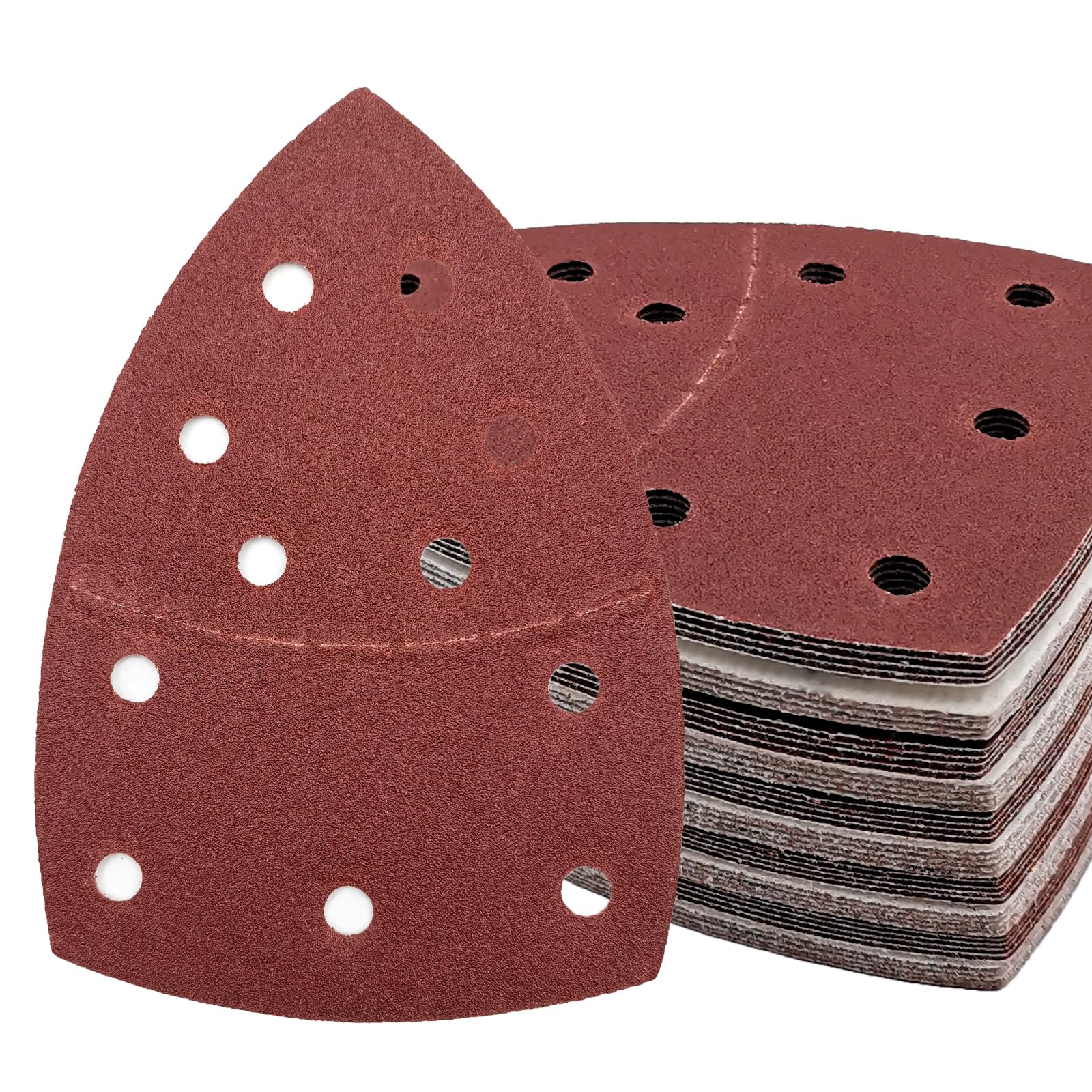 50 PCS Mouse Detail Sander Sandpaper, 120 Grit Palm Sander Sandpaper 11 Holes Hook and Loop Sander Pads Triangular Sanding Sheets Abrasive Sanding Paper for Mouse Sander