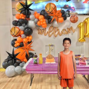 FROUFING Basketball Balloon Garland Arch Kit, 136pcs Orange Gray Black White and Silver with Foil Star Balloons for 1st Birthday Party Baby Shower Sports Theme Supplies Decorations