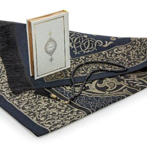 ihvan online Muslim Prayer Rug and Quran with Prayer Beads, Kaaba Decor Box, Islamic Gift for Women & Men, Elegant Islam Set for Ramadan, Eid, Umrah, Birthday, Travel