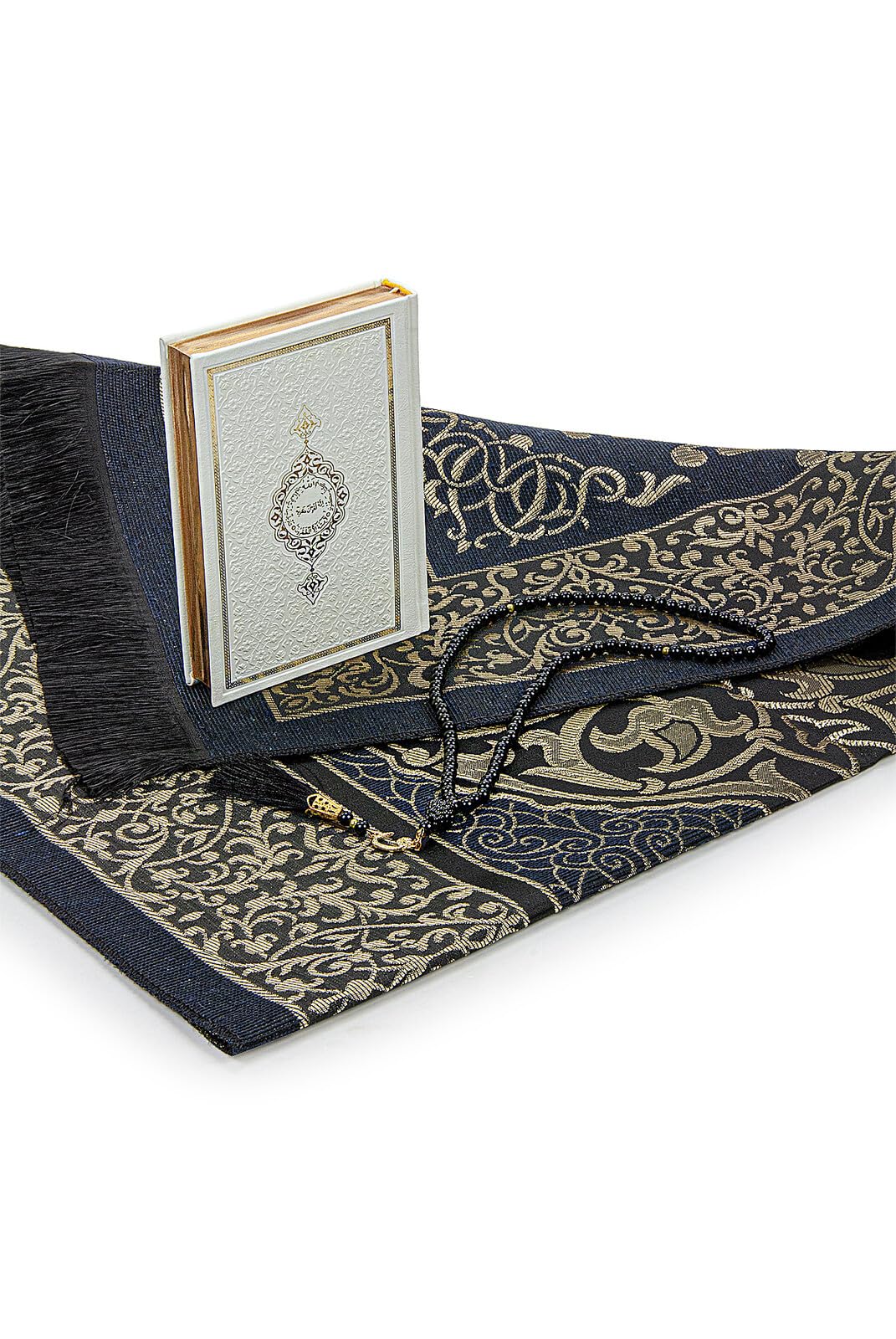 ihvan online Muslim Prayer Rug and Quran with Prayer Beads, Kaaba Decor Box, Islamic Gift for Women & Men, Elegant Islam Set for Ramadan, Eid, Umrah, Birthday, Travel