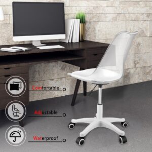 1 Pack Clear Rolling Desk Chair Acrylic Desk Chair Height Adjustable Home Vanity Chair Swivel Plastic Clear Chair with Wheels Acrylic Office Chair for Small Space Home Office(Clear, White)