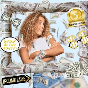 Money Party Inflatable Photo Booth Selfie Frame & Photo Props Set Giant Bill Dollar Party Blow Up Picture Frame for Birthdays Casino Weddings Bachelorette Retirement Graduations Party Decor