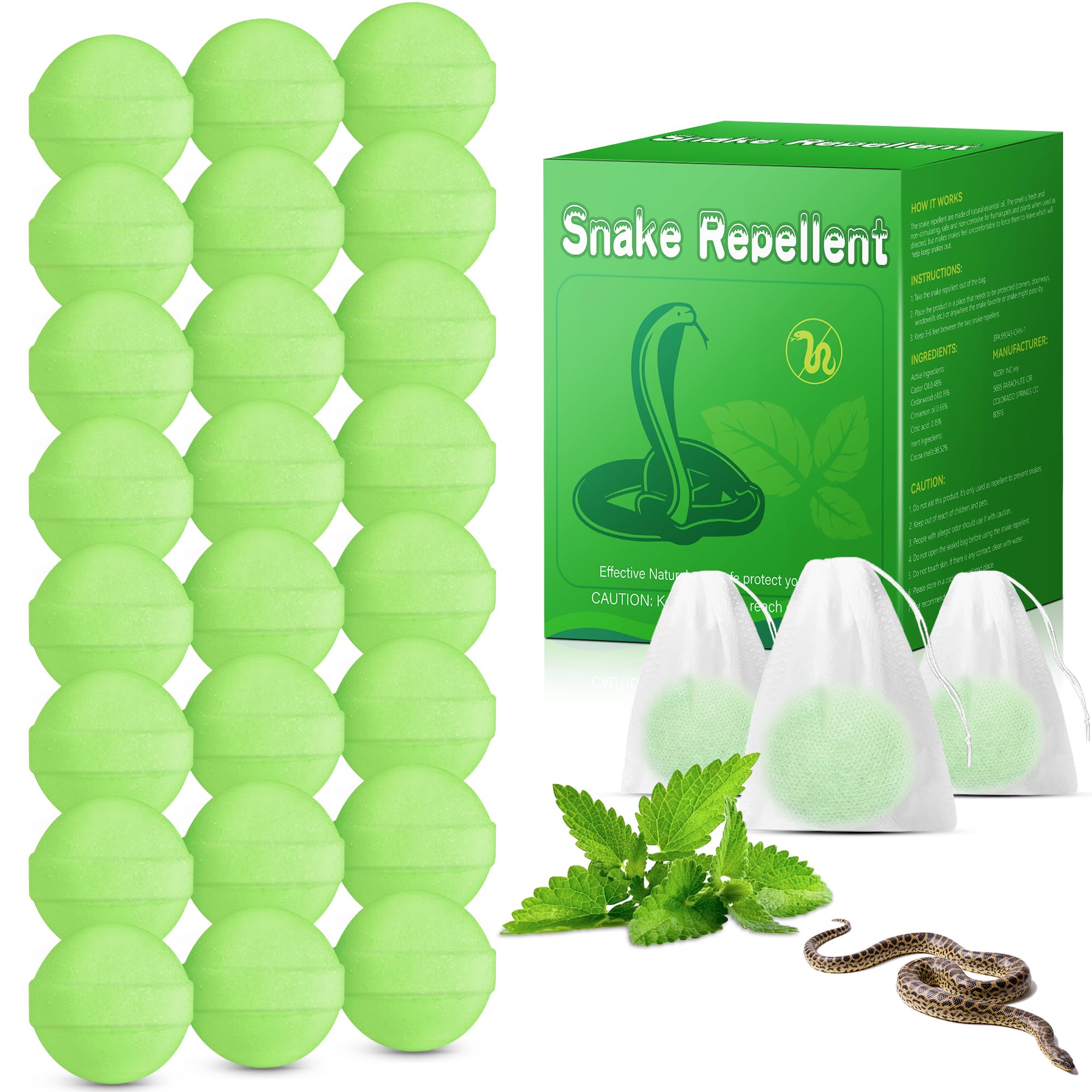 24PACK Snake Repellent for Yard, Powerful Snake Away Repellent Balls for Indoor Outdoors Camping Pet Safe, Repel to Snakes Rats, Natural Plant Formula Pest Insect Control