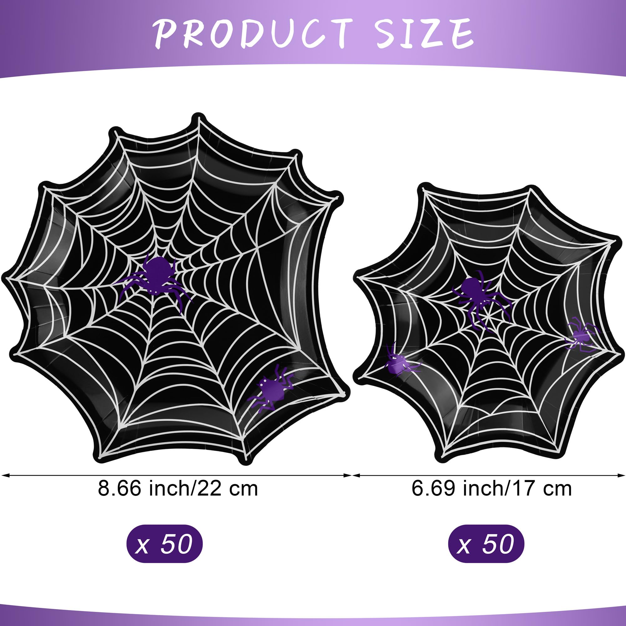 durony 100 Pieces Halloween Spiderweb Paper Plates 7 Inch and 9 Inch Dessert Plates Disposable Halloween Party Plates for Halloween Party Decorations, Spiderweb Supplies