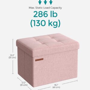 SONGMICS Small Folding Storage Ottoman, Foot Rest Stool, 12.2 x 16.1 x 12.2 Inches, 286 lb Load Capacity, for Living Room, Bedroom, Home Office, Dorm, Jelly Pink ULSF102R01