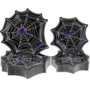 durony 100 pieces halloween spiderweb paper plates 7 inch and 9 inch dessert plates disposable halloween party plates for halloween party decorations, spiderweb supplies