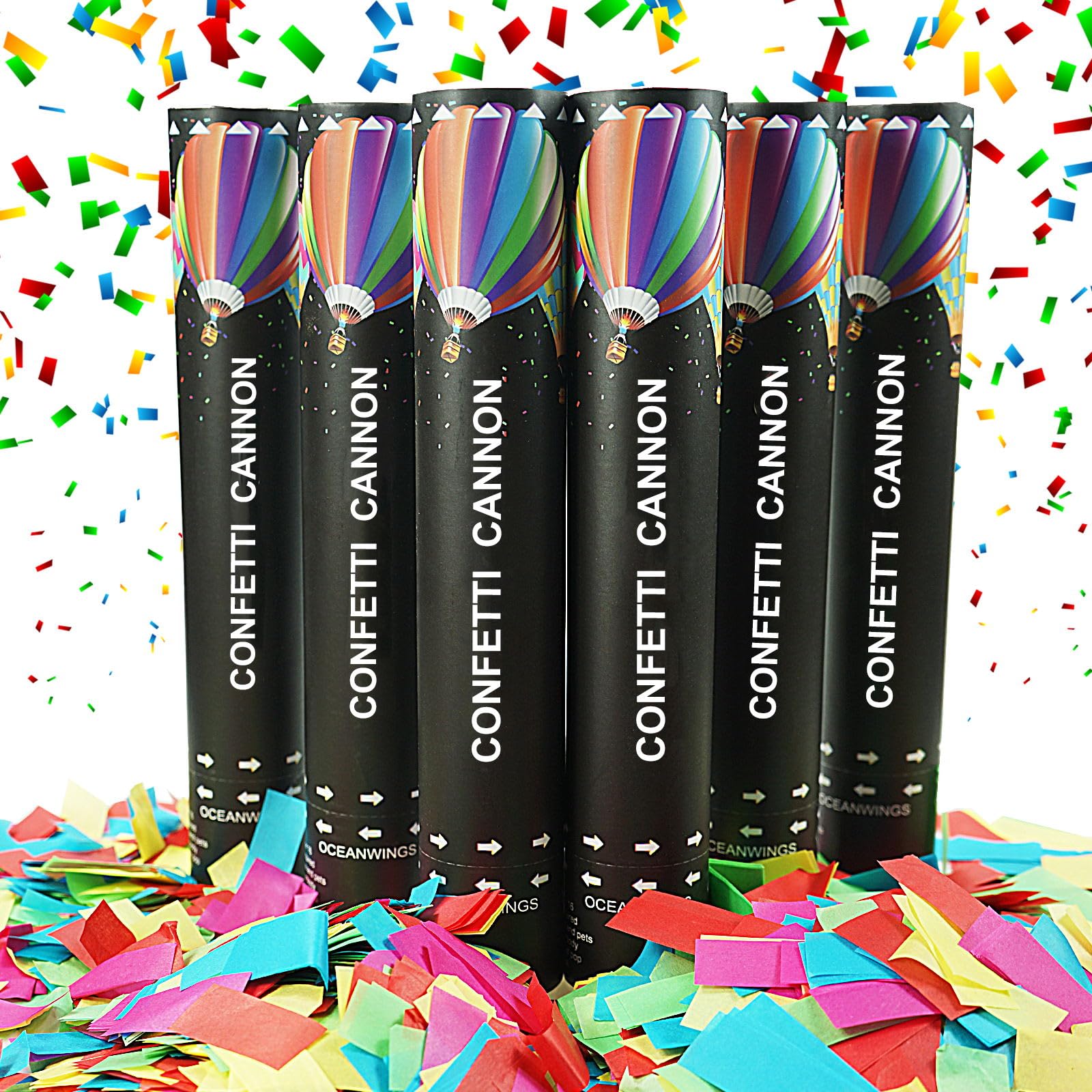 Biodegradable Confetti Cannon Easy Clean - 6 Pack Party Poppers Confetti Shooters for Birthday Graduation Wedding New Year’s Eve Celebration Office Prank, Large Confetti Cannon