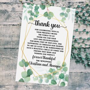 Personalized Eucalyptus Wedding Thank You Place Cards, Custom Place Setting Cards, For Bridal Shower, Reunion, Reception, Celebration, Rehearsals, Dinner Parties, Events 50 Cards 4"x6". Made in USA