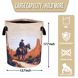 Western Cowboy Laundry Basket Desert Riding Foldable Oxford Cloth Funny Tote Bag Laundry Hamper Clothes Storage Bucket Organizer For Bathroom/Laundry Storage/Bedroom18.9x16.5 Inch