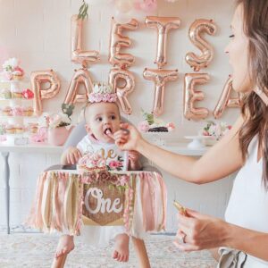 Pink 1st/ First Birthday High Chair Banner For Girls - Floral Tea Party Decoration, Happy Birthday Backdrop For Baby Shower, Floral Birthday Banner, Sweet One Banner, Princess Birthday Decoration,