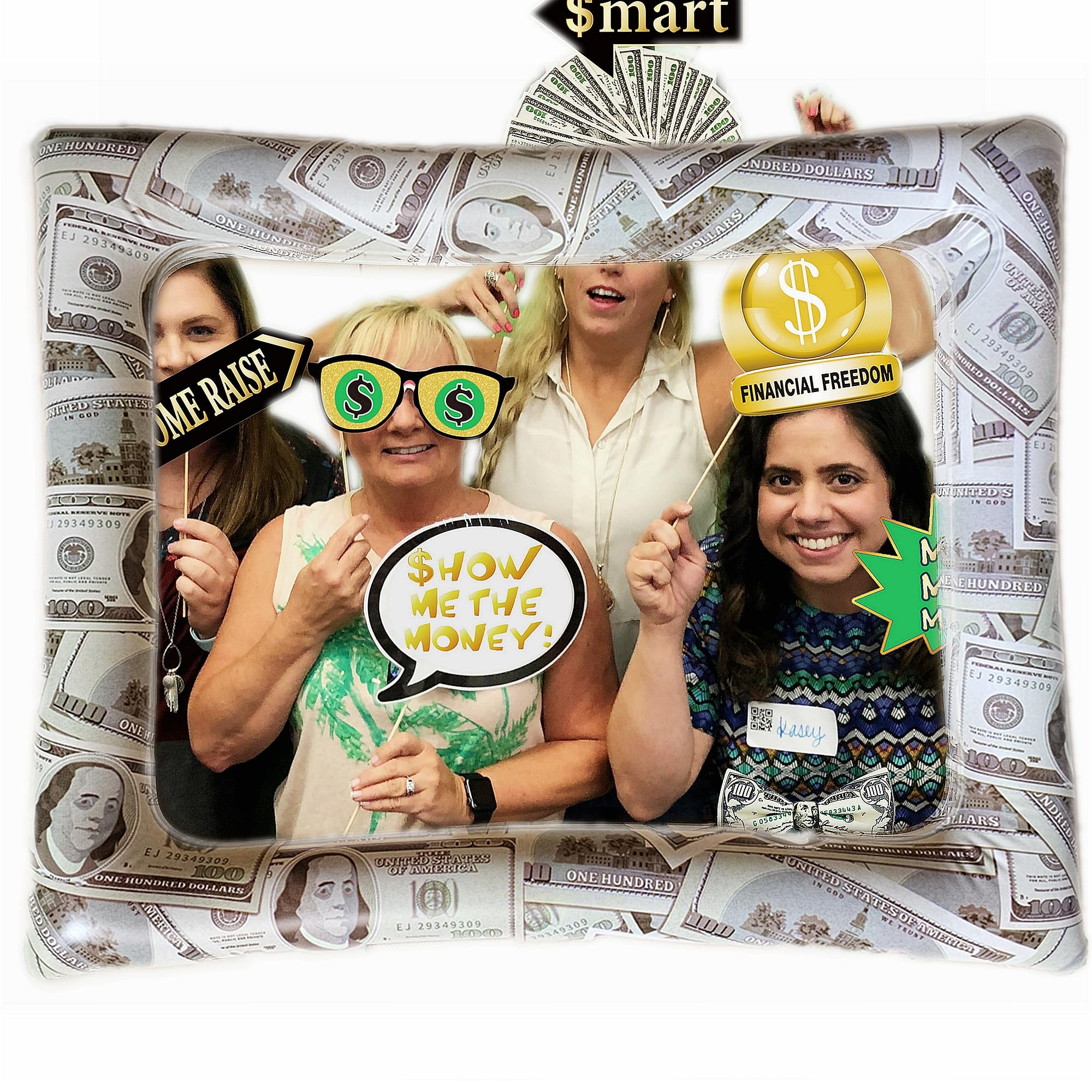 Money Party Inflatable Photo Booth Selfie Frame & Photo Props Set Giant Bill Dollar Party Blow Up Picture Frame for Birthdays Casino Weddings Bachelorette Retirement Graduations Party Decor