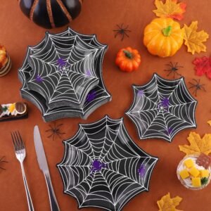 durony 100 Pieces Halloween Spiderweb Paper Plates 7 Inch and 9 Inch Dessert Plates Disposable Halloween Party Plates for Halloween Party Decorations, Spiderweb Supplies