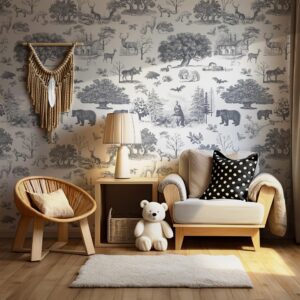 rollsrolla toile wallpaper black and white woodland farmhouse wallpaper peel and stick wallpaper cute wallpaper for teens boys room and nursery