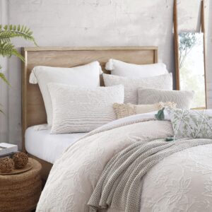 Peri Home Folky Floral Jacquard 3-Piece Duvet Cover and Sham Set All Season Button Closure Bohemian Shabby Chic Bedding, Full/Queen, Natural Beige