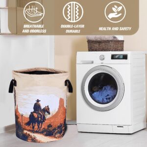 Western Cowboy Laundry Basket Desert Riding Foldable Oxford Cloth Funny Tote Bag Laundry Hamper Clothes Storage Bucket Organizer For Bathroom/Laundry Storage/Bedroom18.9x16.5 Inch