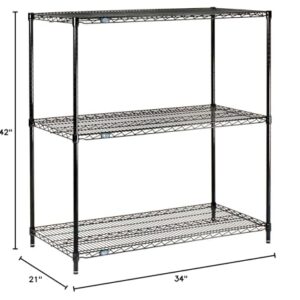 Nexel Black Epoxy, 3 Tier, Wire Shelving Starter Unit, 42"W x 21"D x 34"H