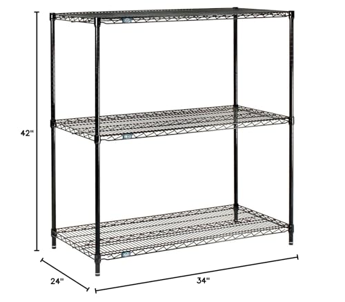 Nexel Black Epoxy, 3 Tier, Wire Shelving Starter Unit, 42"W x 24"D x 34"H