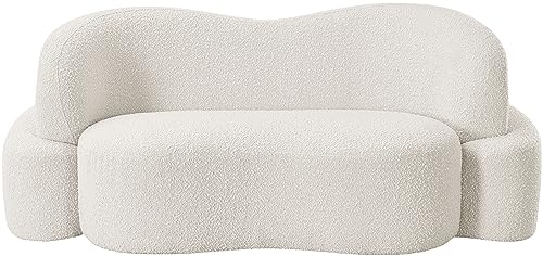 Meridian Furniture 108Cream-L Principessa Collection Modern | Contemporary Loveseat with Rich Cream Boucle Fabric, Curved Seat and Back, 68" W x 35" D x 29" H, Cream