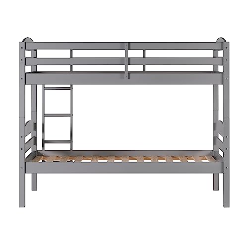 Walker Edison Della Transitional Twin-Over-Twin Bunk Bed Frame, Twin Size, Grey