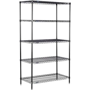 Nexel Black Epoxy, 5 Tier, Wire Shelving Starter Unit, 42"W x 14"D x 86"H