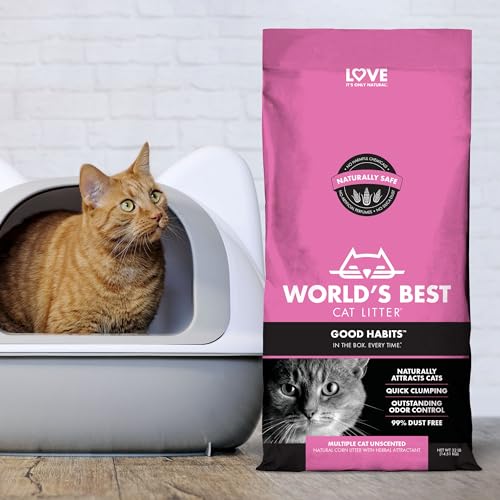 WORLD'S BEST CAT LITTER Good Habits Cat Attract Litter | Natural Plant-Based Attractant | Multicat Flushable Corn Litter | Unscented Odor Control | Low Tracking & Lightweight | Made in USA 15lb Bag