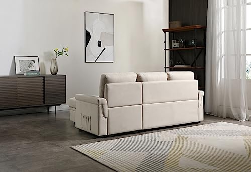 uhome Upholstered Sleeper Sofa with USB Ports sectional Couch Reversible Sofabed, Full XL, Beige