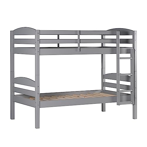 Walker Edison Della Transitional Twin-Over-Twin Bunk Bed Frame, Twin Size, Grey