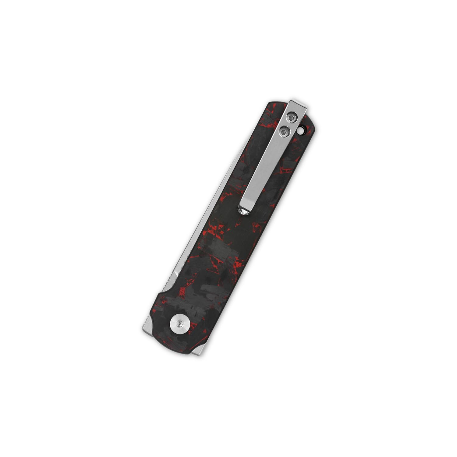 QSP KNIFE LARK MODEL POCKET FOLDING KNIFE, 14C28N BLADE with G10 and CARBON FIBER HANDLES, FRONT/BACK FLIPPERS, LIGHT WEIGHT FOR EDC (Red shredded CF overlay G10)