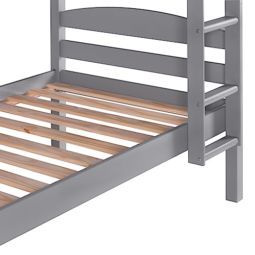 Walker Edison Della Transitional Twin-Over-Twin Bunk Bed Frame, Twin Size, Grey