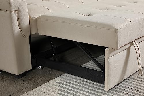 uhome Upholstered Sleeper Sofa with USB Ports sectional Couch Reversible Sofabed, Full XL, Beige