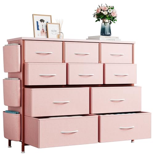 Jojoka Dresser for Bedroom with 10 Drawers, Dressers & Chest of Drawers, Fabric Storage Drawer with Side Pockets for Kids Room, Closet, Hallway, Entryway, Living Room