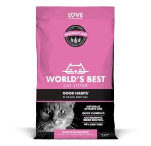 world's best cat litter good habits cat attract litter | natural plant-based attractant | multicat flushable corn litter | unscented odor control | low tracking & lightweight | made in usa 15lb bag