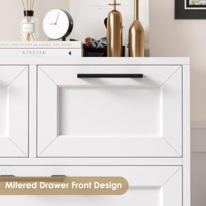 BOTLOG 6 Drawer White Dresser, Tall White Dresser with Large Storage Space, Modern Storage Chest of Drawers, Wood Closet Dresser for Living Room, Hallway, Entryway