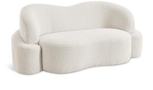 meridian furniture 108cream-l principessa collection modern | contemporary loveseat with rich cream boucle fabric, curved seat and back, 68" w x 35" d x 29" h, cream