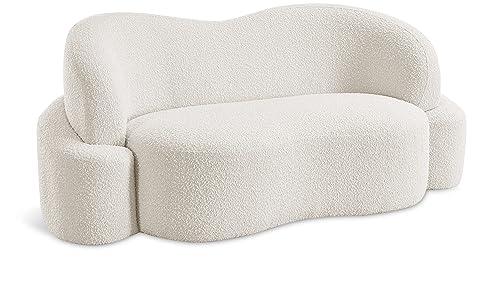 Meridian Furniture 108Cream-L Principessa Collection Modern | Contemporary Loveseat with Rich Cream Boucle Fabric, Curved Seat and Back, 68" W x 35" D x 29" H, Cream