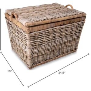 The Basket Lady Lift-Off Lid Wicker Storage Basket, Large, 24.5 in L x 18 in W x 17.5 in H, Serene Grey…