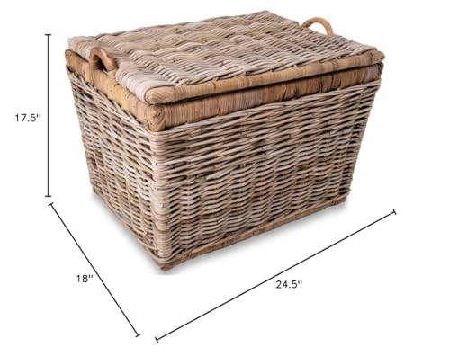 The Basket Lady Lift-Off Lid Wicker Storage Basket, Large, 24.5 in L x 18 in W x 17.5 in H, Serene Grey…