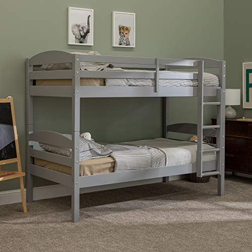 Walker Edison Della Transitional Twin-Over-Twin Bunk Bed Frame, Twin Size, Grey