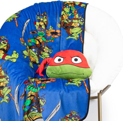 Nickelodeon Teenage Mutant Ninja Turtles Mutant Mayhem Raphael Nogginz Set - 40 x 50 Inch Blanket & Plush Pillow Set, Kids Super Soft 2 Piece Set