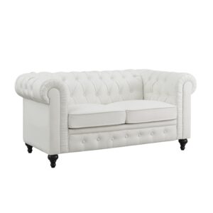 naomi home chesterfield leather loveseat, mini sofa sleeper love seat, small sofas bed with rolled arms, tufted cushions 2 seater sectional small loveseats for small spaces, living room white