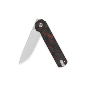 QSP KNIFE LARK MODEL POCKET FOLDING KNIFE, 14C28N BLADE with G10 and CARBON FIBER HANDLES, FRONT/BACK FLIPPERS, LIGHT WEIGHT FOR EDC (Red shredded CF overlay G10)