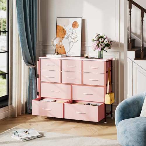 Jojoka Dresser for Bedroom with 10 Drawers, Dressers & Chest of Drawers, Fabric Storage Drawer with Side Pockets for Kids Room, Closet, Hallway, Entryway, Living Room