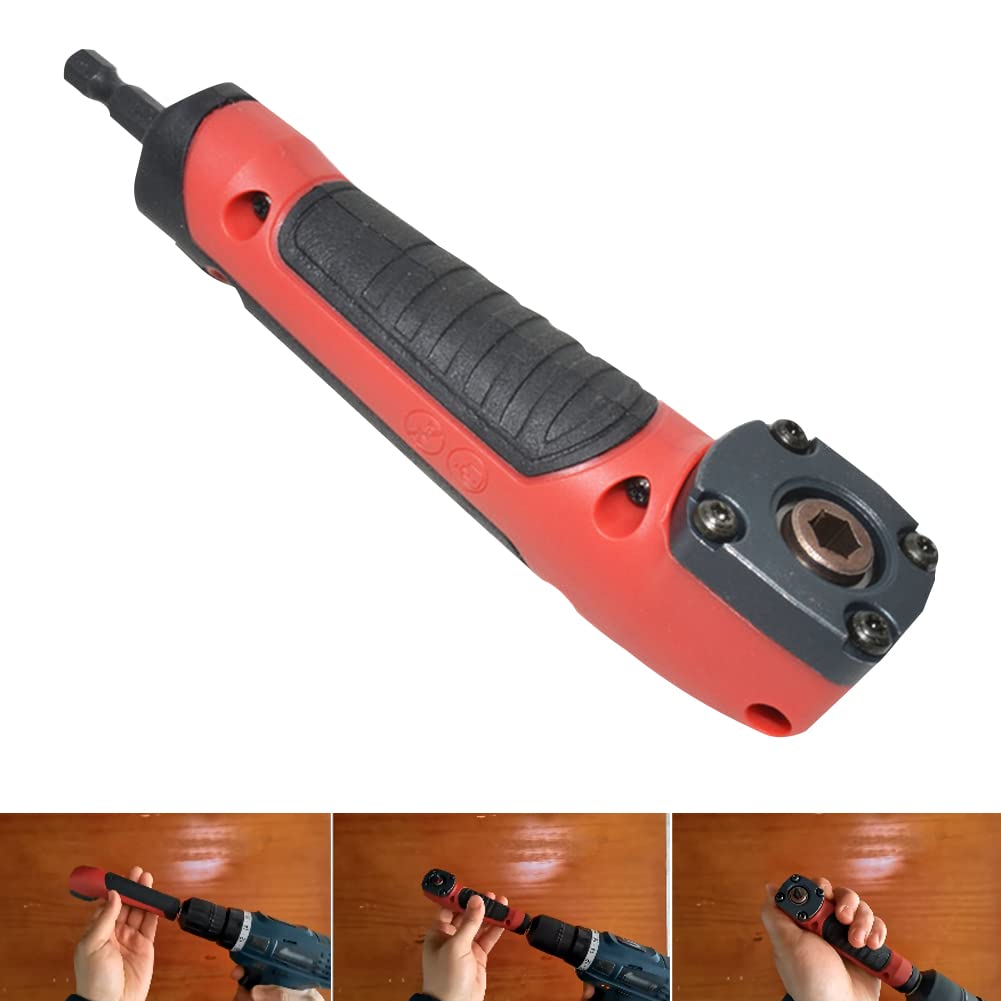 MJFUNTXY Right Angle Drill Attachment,90 Degree Drill Adapter Electric Screwdriver Repair Tool Right Angle Attachment Extension Screwdriver Socket Holder Drill Bit Corner Adapter (red)