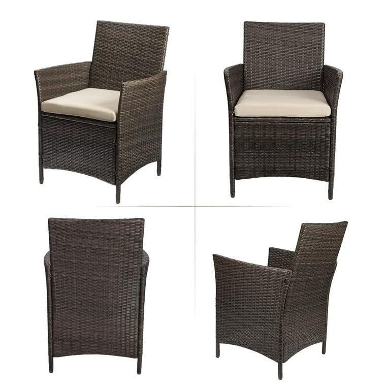 JUMMICO 3 Pieces Patio Furniture Sets Outdoor Patio Chairs set of 2 PE Rattan Wicker Chairs with Table for Garden Porch Lawn Poolside(Brown/Beige)